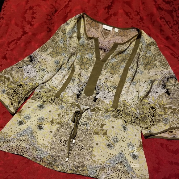 New York & Company Tops - NY & CO sheer floral olive green top